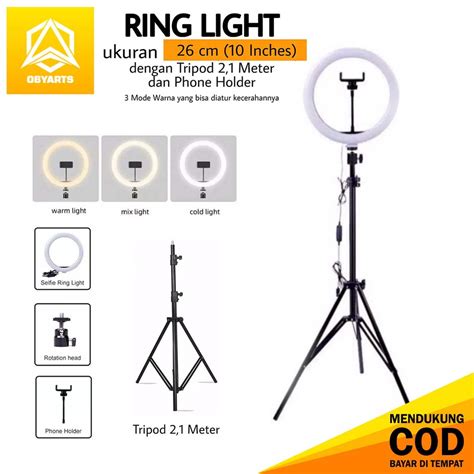 Jual 1 Set Ring Light 26cm 10 Inches Tripod 2 1 Meter Holder Hp