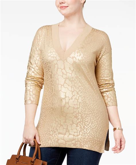 Michael Kors Plus Size Foil Print Tunic Sweater Macys