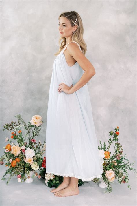 Vtg S Blue Lingerie Nightgown Slip Dress Boudoir Lace Etsy