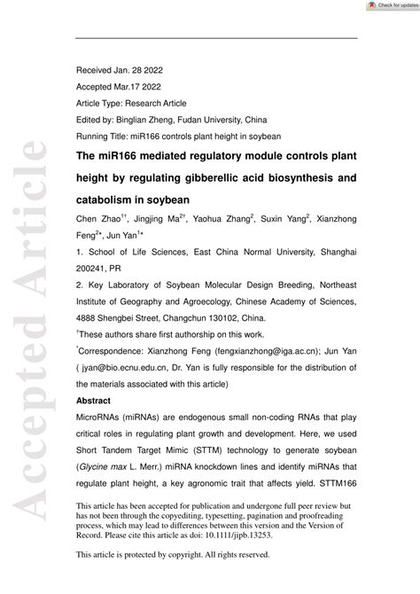 (PDF) The miR166 mediated regulatory module controls plant height by ...
