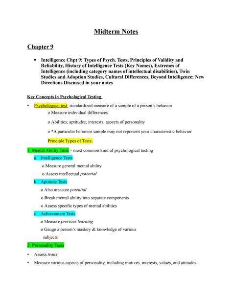 Self Made Midterm Notes Midterm Notes Chapter 9 Intelligence Chpt 9