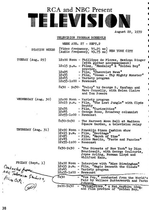 Prewar Program Schedules