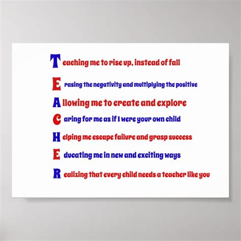 Teacher acrostic poem poster | Zazzle.com