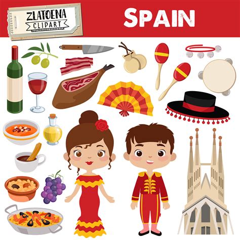 Spain Clip Art Spanish Clipart Fiesta Clipart Jamon Paela Etsy