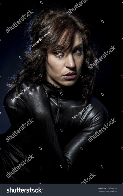 Sexy Brunette Black Latex Costume Fashion Stock Photo 179266439 Shutterstock