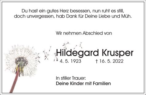 Hildegard Krusper Traueranzeige S Chsische Zeitung