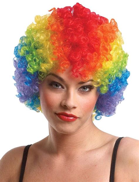 Womens Rainbow Clown Wig Multi Coloured Adults Afro Costume Wig