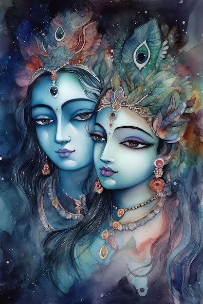 Premium AI Image | Radha krishna watercolor awesome playful art