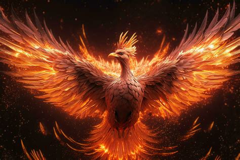 Phoenix bird with outstretched wings rising burning in flames. Epic ...