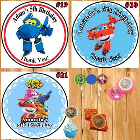 Super Wings Birthday Round Stickers Printed 1 Sheet Cup Cake Toppers F Virginia Design Shop