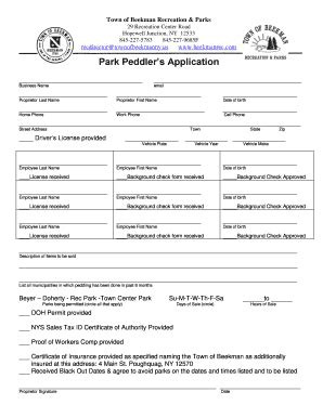 Fillable Online Park Peddlers Application Beekman Rec Fax Email Print