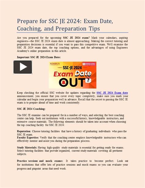 PPT Prepare For SSC JE 2024 Exam Date Coaching And Preparation