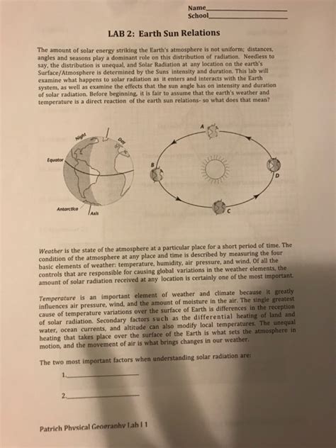 Solved Name Lab 2 Earth Sun Relations The Amount Of Solar