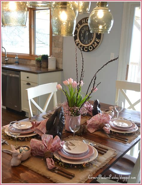 Easter Tablescape Bunny Ears Corner Of Plaid And Paisley