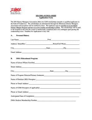 Fillable Online Anfponline Mn Dma Scholarhip Application Form A