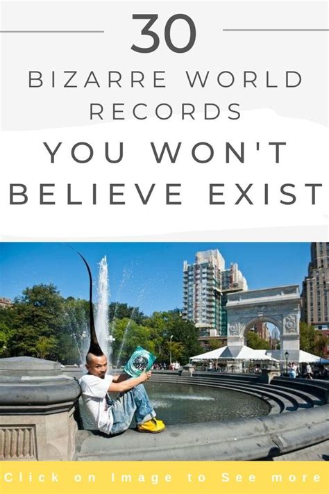 A Man Sitting In Front Of A Fountain With The Words 50 Bizarre World