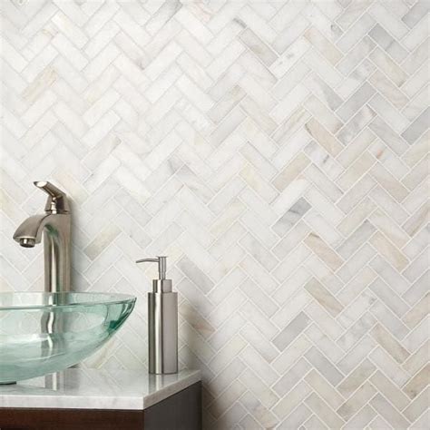 Ivy Hill Tile White Jade 1192 In X 1279 In Herringbone Polished Marble Mosaic Tile 106 Sq