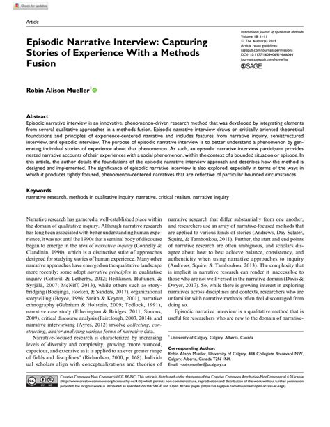 (PDF) Episodic Narrative Interview: Capturing Stories of Experience With a Methods Fusion