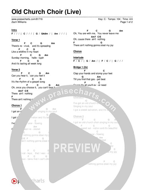 Old Church Choir (Live) Chords PDF (Zach Williams) - PraiseCharts