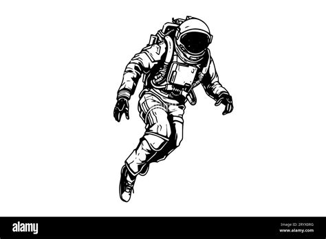 Astronaut Spaceman Hand Drawn Ink Sketch Engraving Style Vector