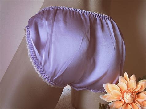 Lilac Silky Georgette Satin Bikini Panties Frilly Lace Trim Knickers S