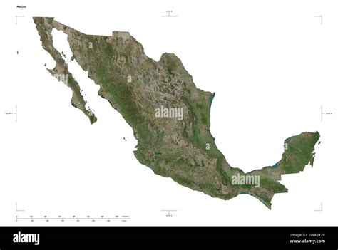 Shape of a high resolution satellite map of the Mexico, with distance ...