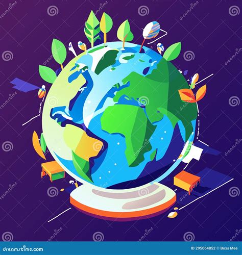 Earth Globe With Green Leaves Earth Day Concept Vector Illustration