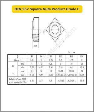 DIN 557 Square Nuts Product Grade C Fasteners Bolt Nut Screw