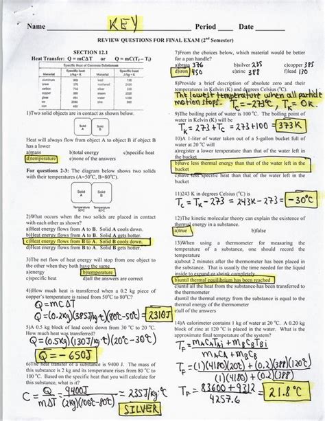 PHYSICS KEY Final Review Questions Physics And AP Physics 1