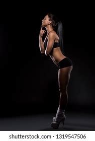 Beautiful Sexy Athletic Brunette Girl Black Stock Photo Shutterstock