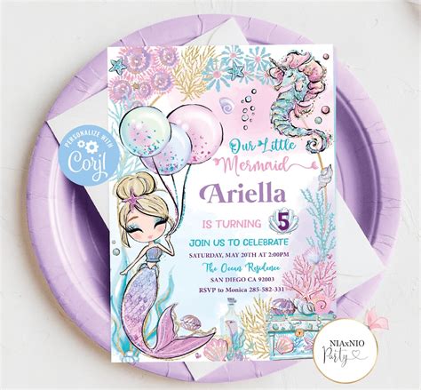 Editable Mermaid Birthday Invitation, Mermaid Invitation, Mermaid ...