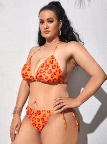 Plus Leopard Triangle Tie Side Bikini Swimsuit SHEIN USA