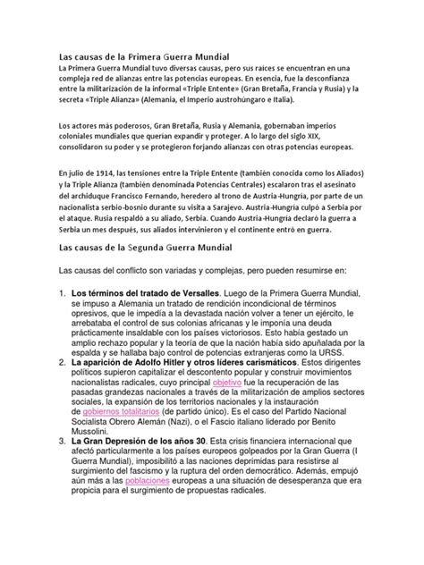 Las Causas De La Primera Guerra Mundial Pdf