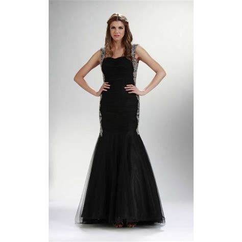 Mermaid Sweetheart Open Back Black Tulle Beaded Prom Dress With Straps