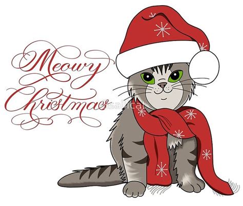 A Cat Wearing A Santa Hat And Scarf With The Words Merry Christmas