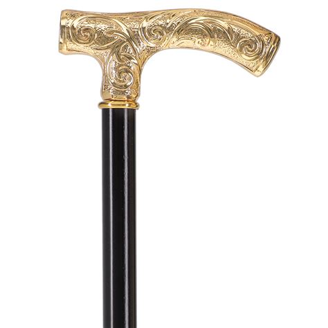 Embossed Fritz 24k Gold Plated Handle Walking Cane W Black Beechwood