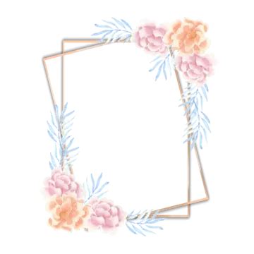 Orange Watercolor Flower Gold Frame Wedding Floral Flower Png