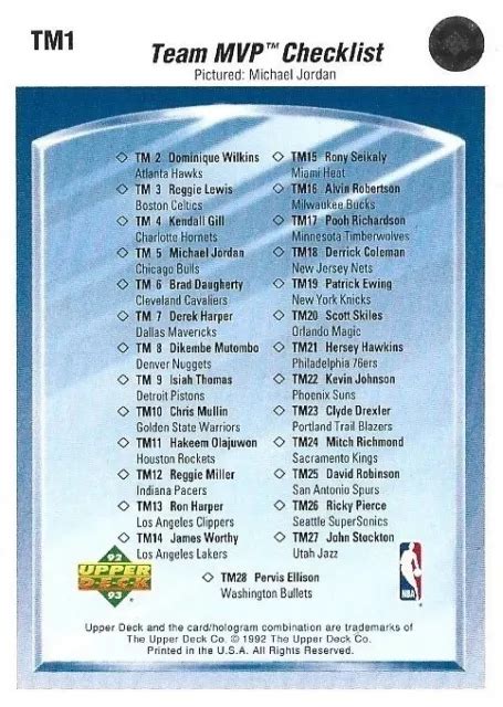 Upper Deck Michael Jordan Team Mvp Checklist Tm Nba