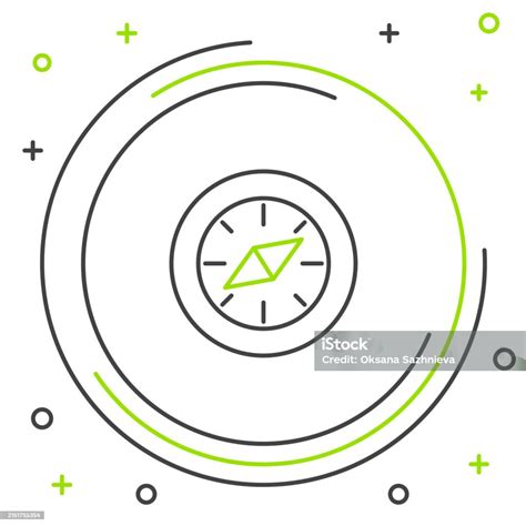 Black And Green Line Compass Icon Isolated On White Background Windrose