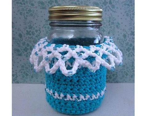 Crochet Vase Cover Upcycle Jars And Tins Set Of 3 Jam Jar Crochet Vase Upcycle Jars Cozy Candles