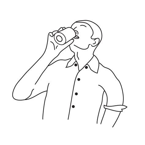 Man drinking. Drawing outline on white background. 29241946 Vector Art ...