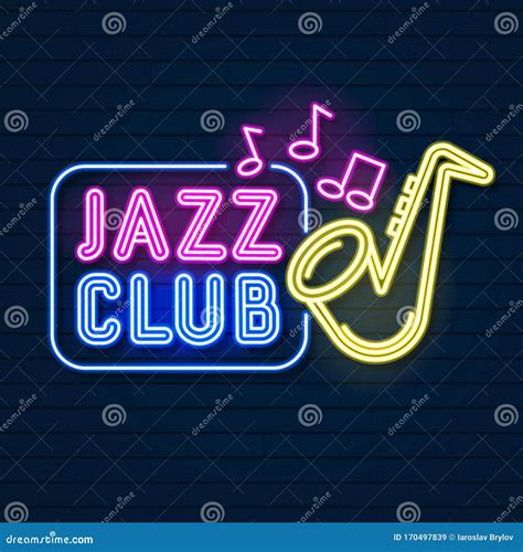 Neon Music Jazz Sign On A Dark Background Vector Stock Vector