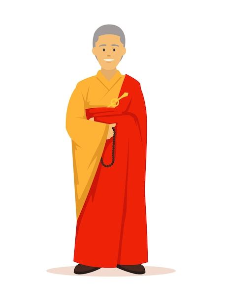 Premium Vector Full Body Of Buddhist Monk With Orange Robes