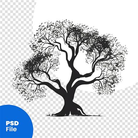 Silueta negra de un árbol sobre un fondo blanco plantilla psd de