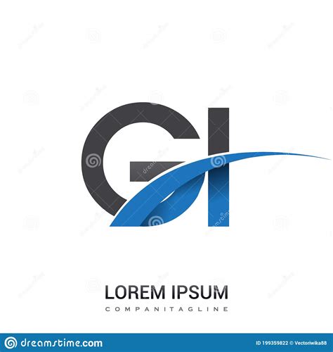 Initial Letter GI Logotype Company Name Colored Blue And Grey Swoosh