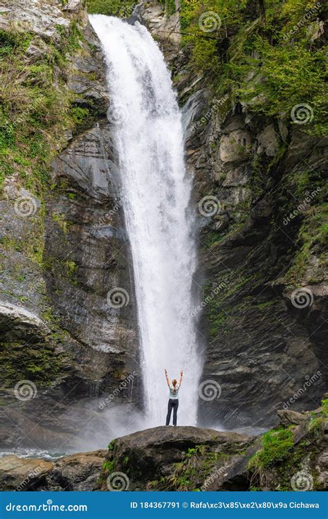 Tourist On The Trekking To The Gurgeniani Waterfall In Lagodekhi Nature