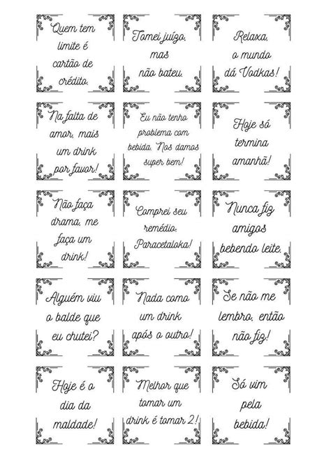 Tags para drinks PDF para imprimir em PDF grátis Artesanato Passo a