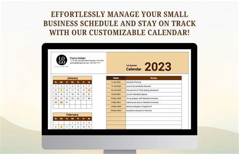 Small Business Calendar Template in Excel, Google Sheets - Download ...