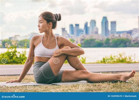 Yoga Stretch Exercise Fit Asian Woman Stretching Lower Back For Spine