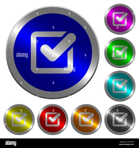 Iconos de casilla de verificación en botones redondos luminosos de